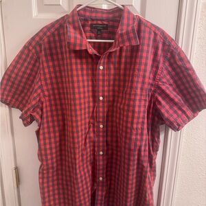 Banana Republic Men's Red and Blue Plaid Shirt